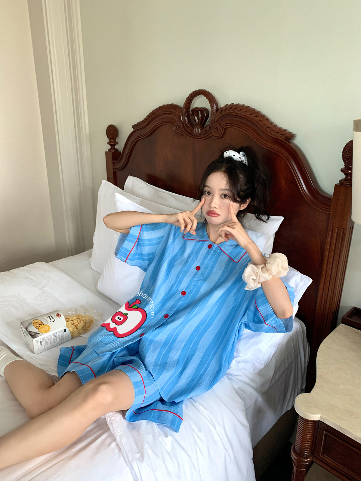 Xinbangbang Homedress qadınlar üçün zolaqlı qısaqol pijama 2025 yeni yay nazik üslublu boş ev geyimi dəsti
