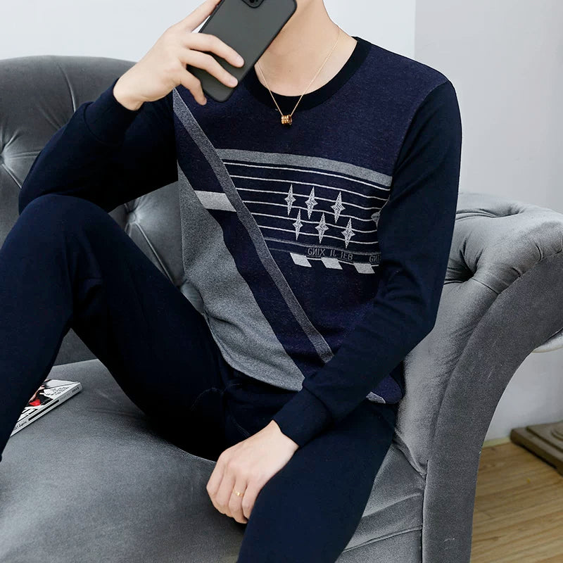 Kişilər üçün 100% Pambıqdan Payız və Qış üçün Termal Alt Geyim Dəsti, Sincan Təmiz Pambıqdan Əsaslı Köynək, Dəyirmi Yaxalıq, Jakarlı Termal Alt Geyim, Dəbli Kişi Geyimləri