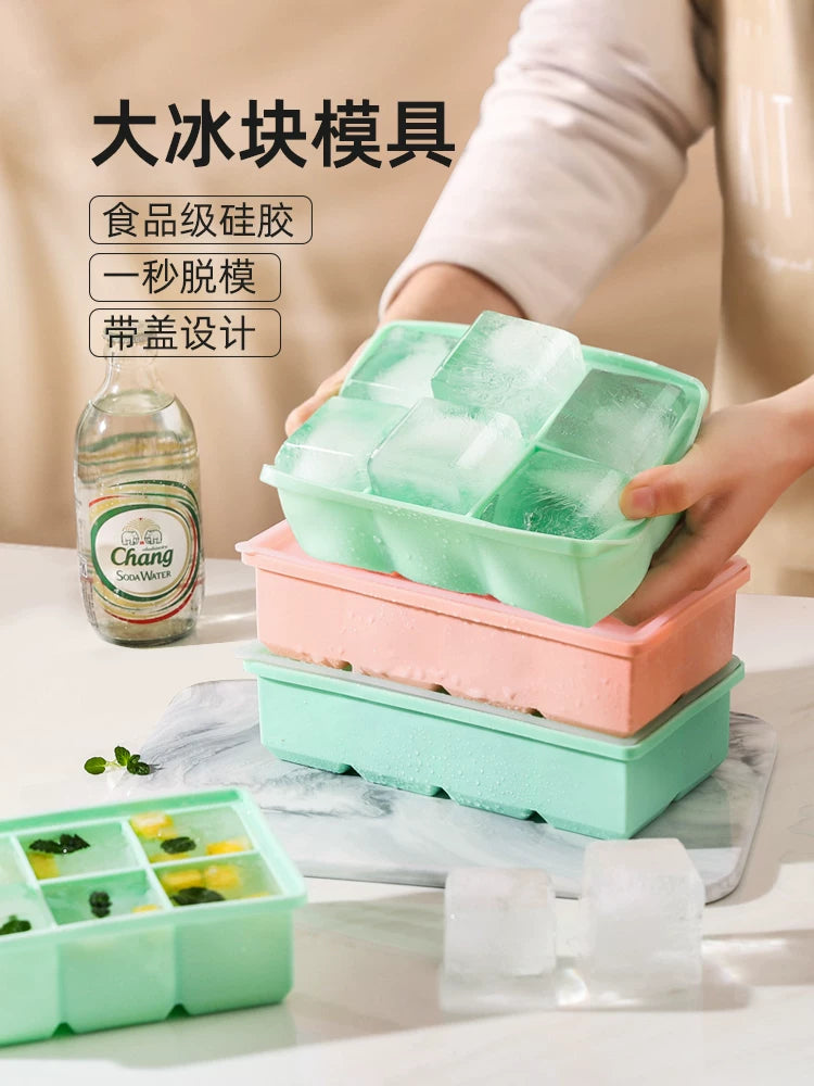 Kawashimaya böyük buz kub qəlibi böyük qida dərəcəli yumşaq silikon buz qabı ev kvadrat buz buz qutusu dondurulmuş buz artefaktı