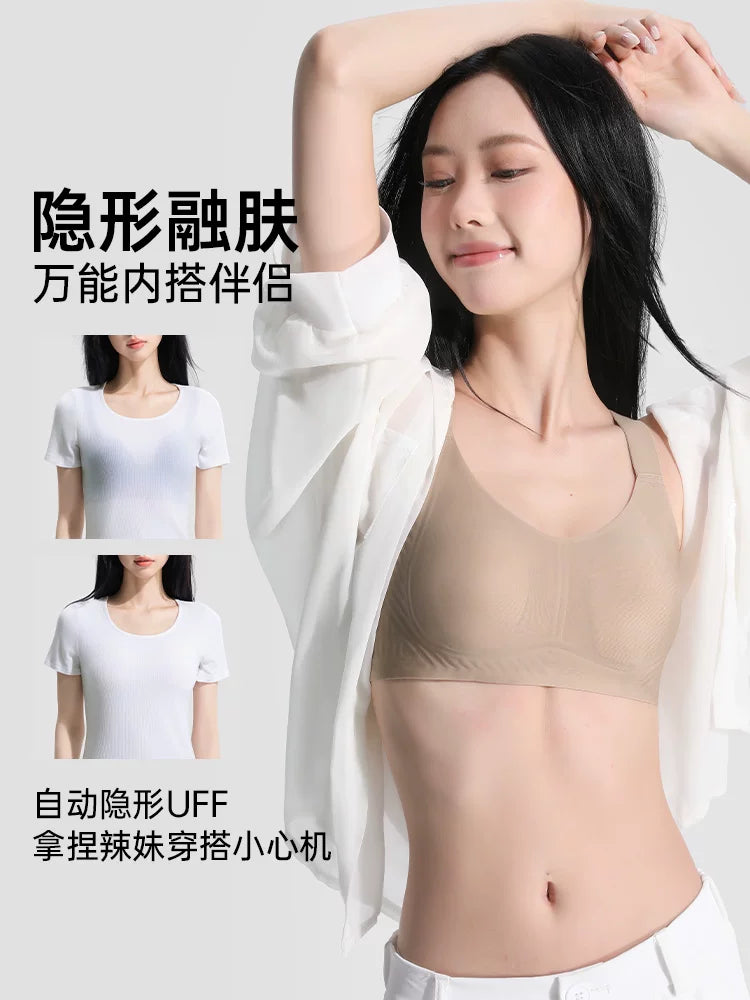 Xiangmi maye tonal əsaslı tikişsiz çəkilən büstqalter qadınlar üçün yay nazik böyük döşü aşkarlayan kiçik sallanmaya qarşı forma verən tənzimlənən təkanlı büstqalter