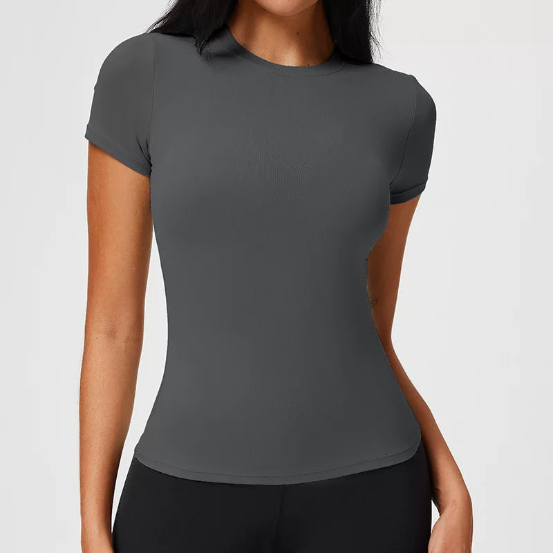 FS2506701 Rəngli Endirimli Çılpaq Nəfəs Alınan Yoqa Geyimi Qısaqol Slim Fit Fitness T-Shirti Qadınlar üçün İdman Üstü