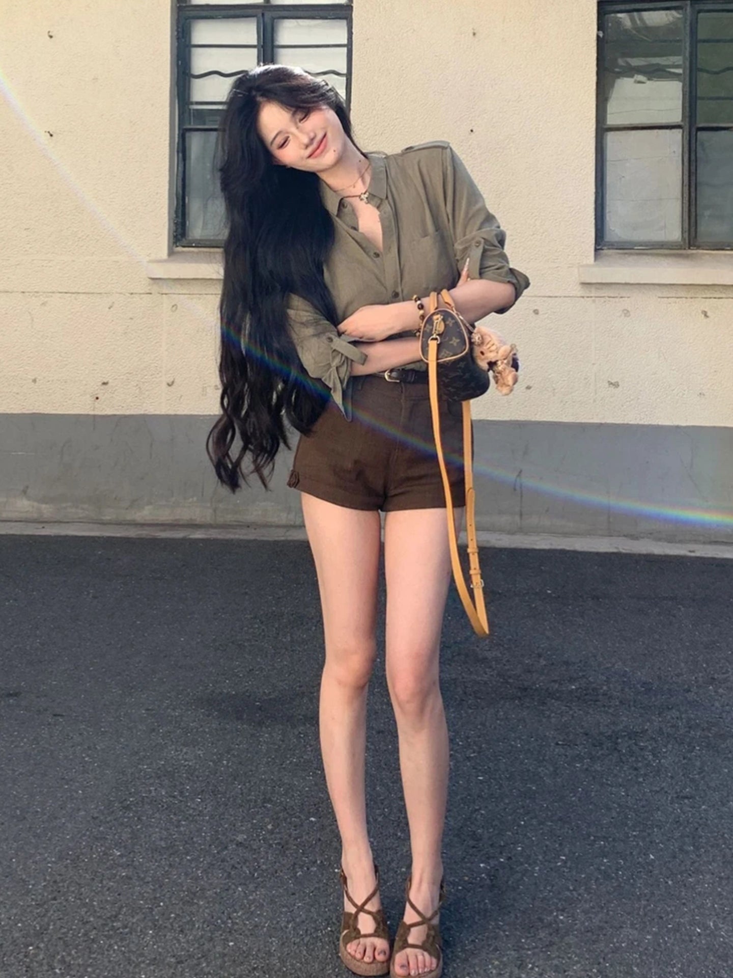 [Rahat Stil] Qadınlar üçün Yay Koreya Retro Boş Tək Döşlü Dizaynlı Yaxalı Uzun Qollu İş Köynəyi