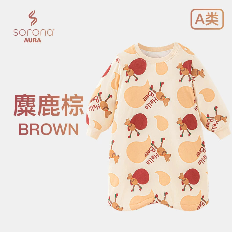 Körpə qış isti xalat, körpə pijamaları, oğlan və qızlar üçün yun astarlı, qalınlaşdırılmış uşaq mərcan yun ev xalat pijamaları