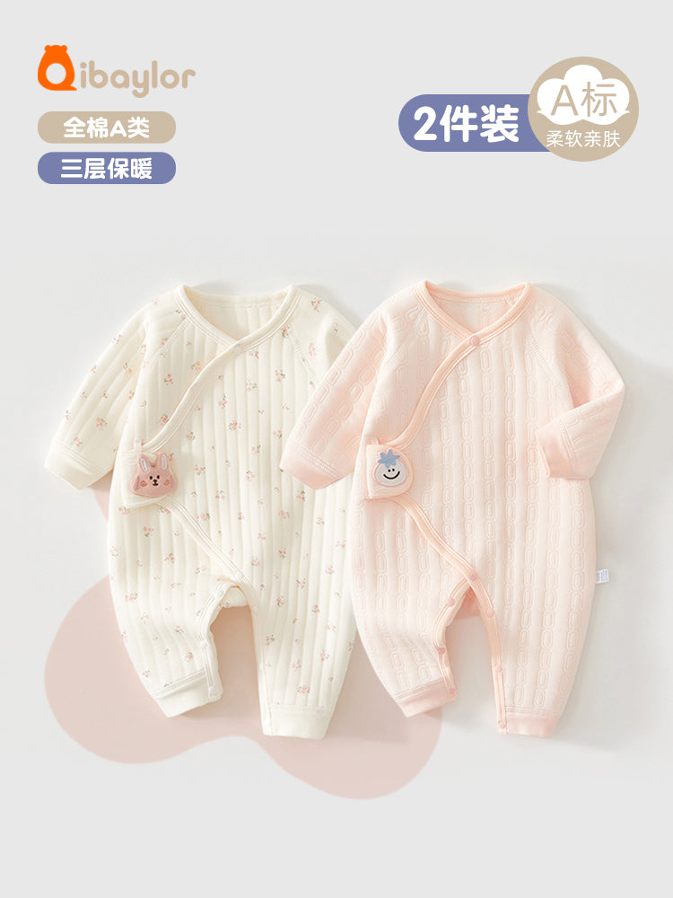 2 hissəli yeni doğulmuş körpə geyimləri dəsti, payız və qış bodiləri, təmiz pambıqdan isti və qalınlaşdırılmış körpə pijamaları, qış kombinezonları