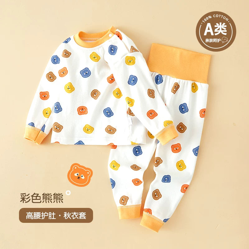 Körpə termal alt paltarı dəsti, təmiz pambıq, alt paltarı, qarın qoruyucusu, payız geyimləri, oğlan və qızlar üçün uzunqol pijamalar, uşaq ev geyimləri