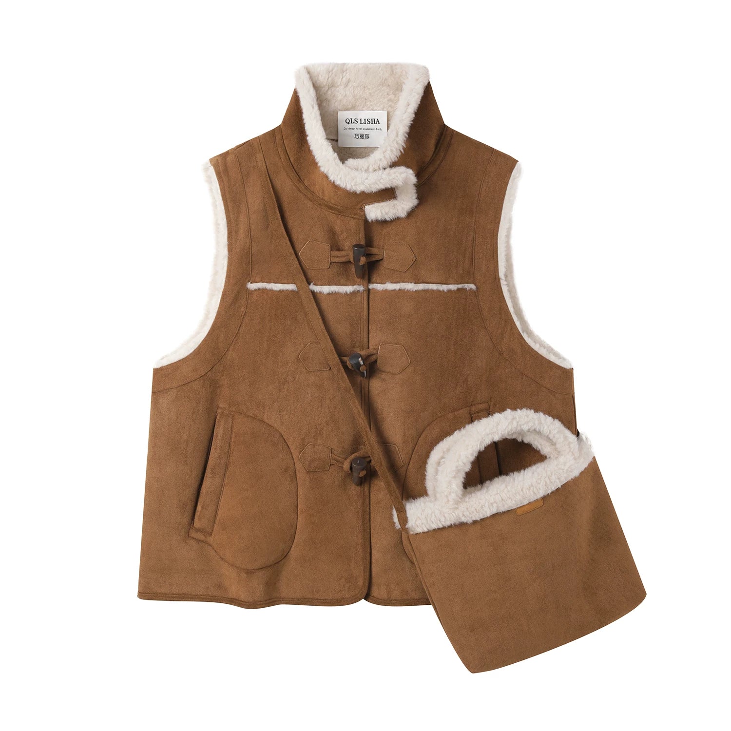 Cholisa Koreya üslubunda 2025-ci ilin qışı üçün şık və dəbli qadın jileti - Quzu yunundan və xəzdən hazırlanmış palto