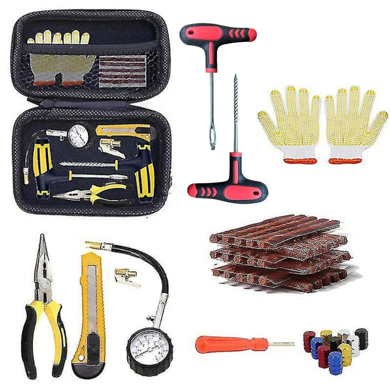 Car tire repair tool kit, motorcycle and electric vehicle tubeless tire repair tool kit, tire repair kit, emergency tire strips