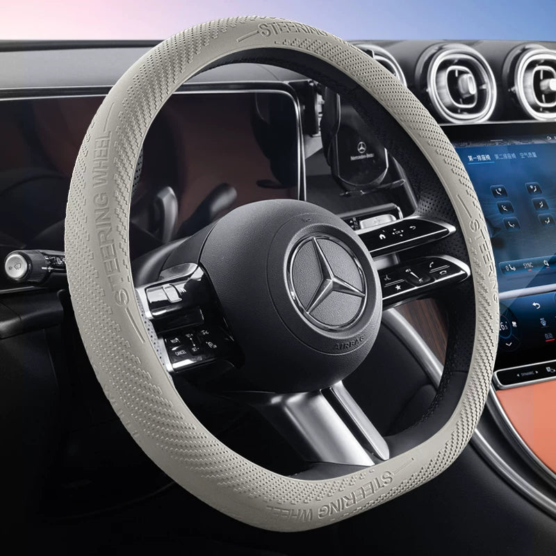 Car silicone steering wheel cover, for all seasons, sweat-absorbent, non-slip, ultra-thin, premium-looking steering wheel accessory.