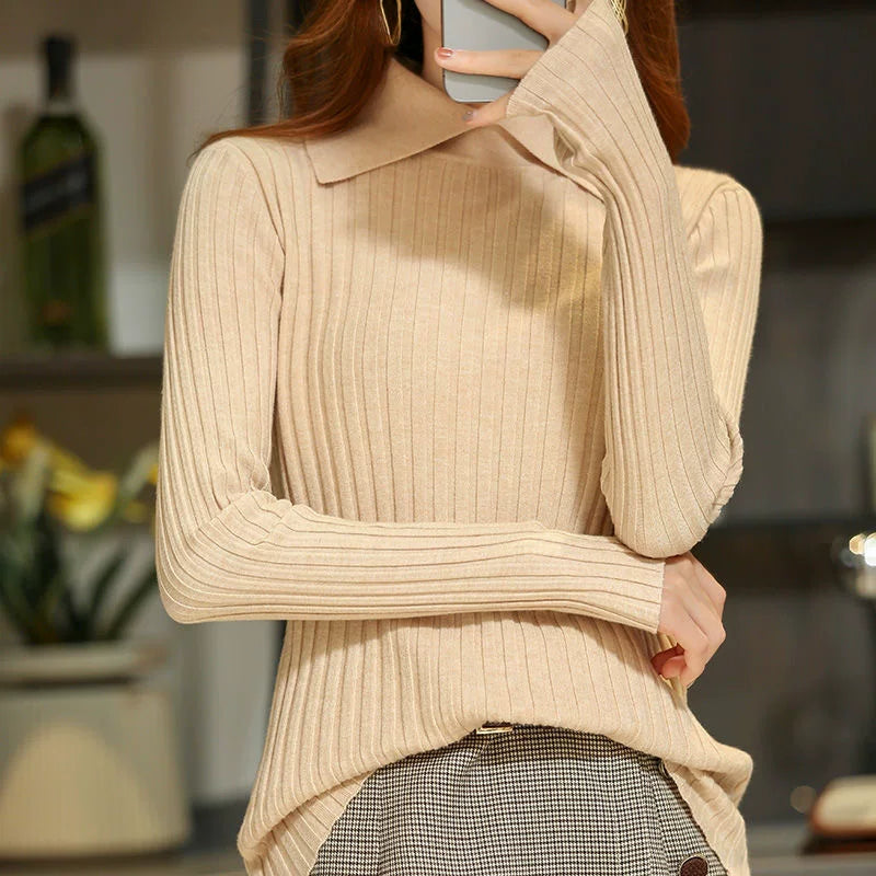 Yaz, Payız və Qış Uzunqollu Trikotaj Polo Köynək, Peter Pan Yaxalıqlı Sviter, Çoxfunksiyalı, İncə Formalı, Qəşəng Qara Top