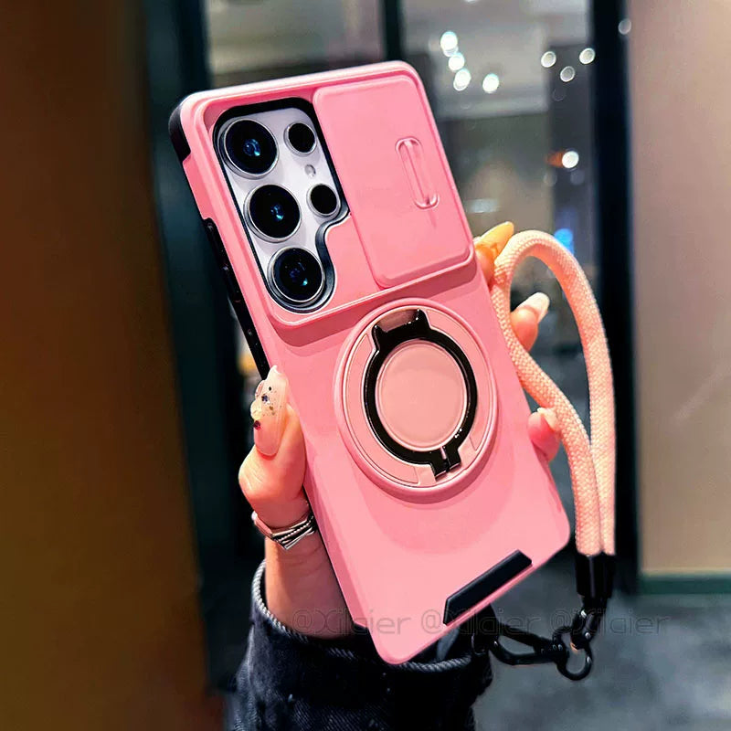 Samsung Galaxy S25 Ultra sürüşən linzalı telefon korpusu, S24 Plus maqnit dayağı, A17 yaradıcı dizaynı, S23 tam örtüklü linza, S20FE premium hiss, düşməyə davamlı yeni A56 modeli, qayışlı A55 ilə uyğun gəlir.