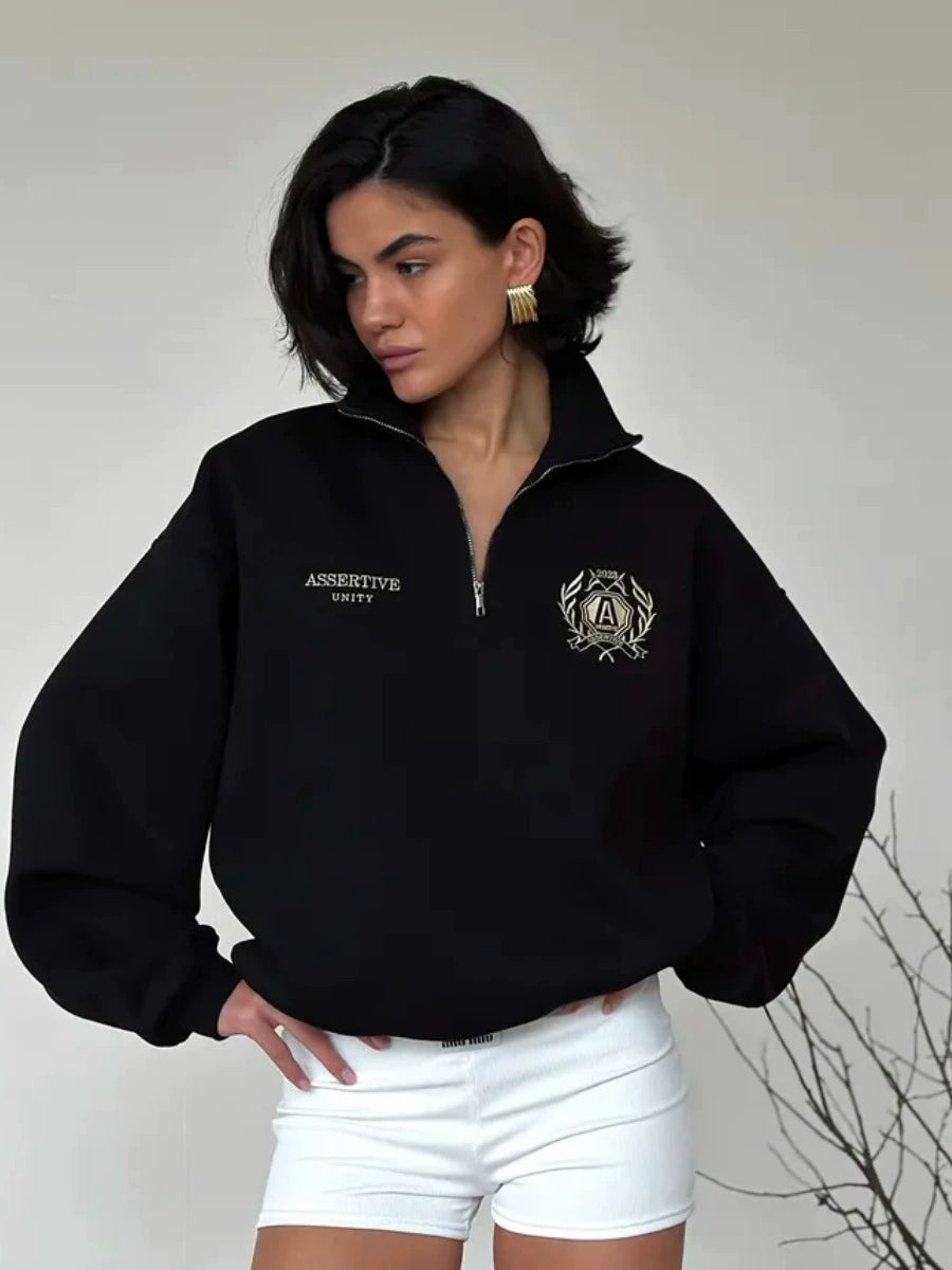 Yeni Avropa və Amerika üslubunda boş naxışlı yarım fermuarlı sviter.