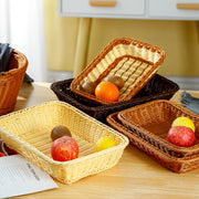 Düzbucaqlı imitasiya rattan meyvə səbəti, plastik toxunmuş çörək səbəti, supermarket ekran səbəti, məişət qəlyanaltı saxlama səbəti