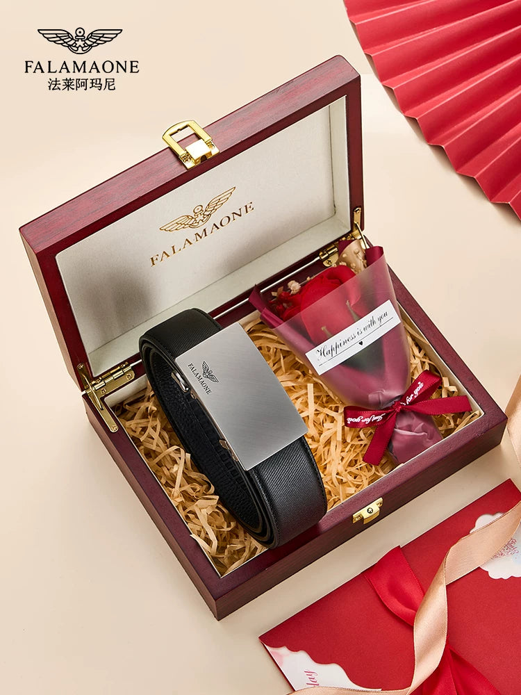 Falmani kişi üçün avtomatik toqqalı təbii dəri kəmər, biznes üslubunda, daxili toqqa, yüngül lüks, kişi üçün təbii dəri kəmər, sevgili üçün hədiyyə.