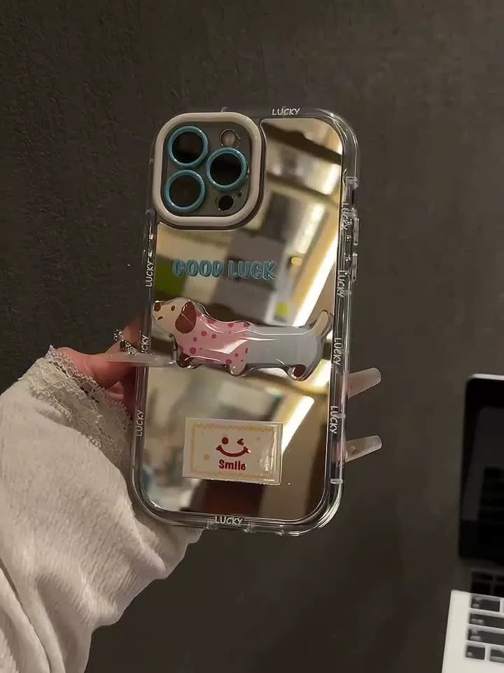 Apple 17pro mobil telefon qutusu üçün uyğundur 16E güzgü puppy 14 braket iphone13promax yeni 11 qadın xs/xr qabaqcıl 12 sevimli 15plus hər şey daxil 17air yıxılmağa qarşı qoruyucu örtük