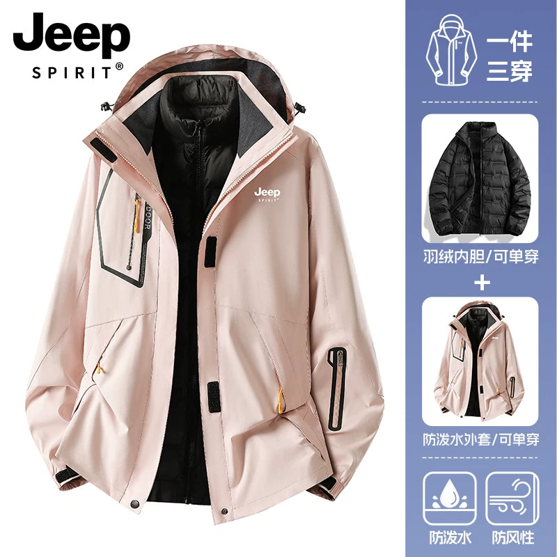 JEEP Kişilər üçün 2025-ci il Yeni Model Yaz, Payız və Qış Üçlü Birdə Yun Astarlı Qalın Kişi Üst Geyimləri