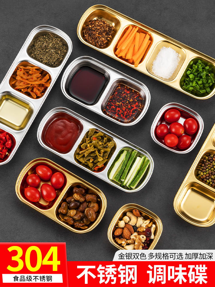 304 paslanmayan polad daldırma qabı, Koreya barbekü restoranı süfrəsi, üç bölməli qab, qaynar quru qab, ədviyyatlı kəpənək qabı, sous qabı