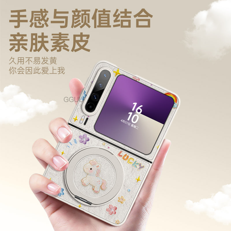 Yağlı boyalı pony Huawei puraX mobil telefon qutusu üçün uyğundur Pura yeni kolleksiyaçı nəşri qoruyucu örtük fırlanan stend qatlanan ekran qadın
