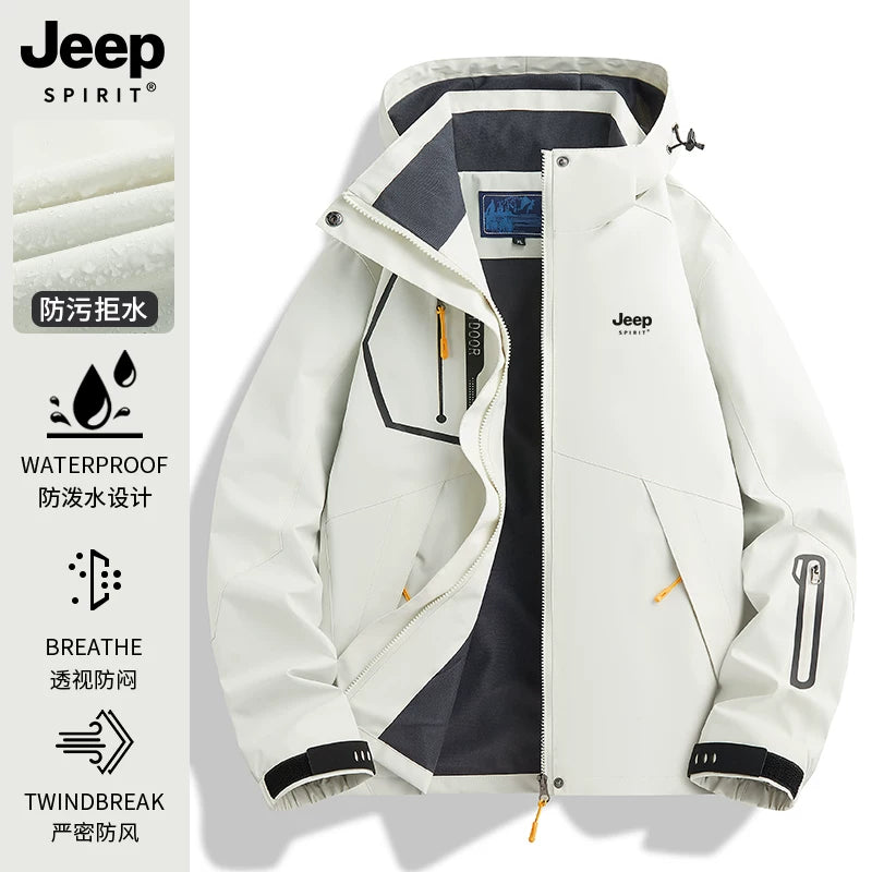 JEEP Kişilər üçün 2025-ci il Yeni Model Yaz, Payız və Qış Üçlü Birdə Yun Astarlı Qalın Kişi Üst Geyimləri