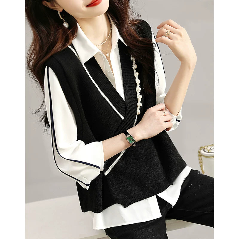 Fransız overstock qadın geyimləri, yüksək səviyyəli brend endirimləri, orijinal overstock, geniş yamaqlı jilet, V-yaxalı toxunma jilet.