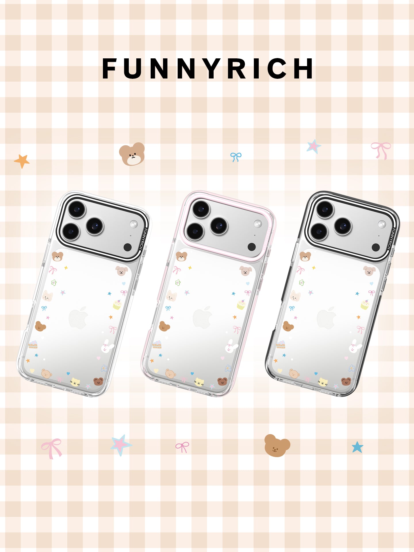 [Li Chun ilə eyni üslub] FUNNYRICH yeni super gözəl konfet ayı kağızı iPhone17/16ProMax mobil telefon qutusu gradient rəngli Apple 15plus şəffaf maqnit emiş qadın modeli 14 düşməyə qarşı