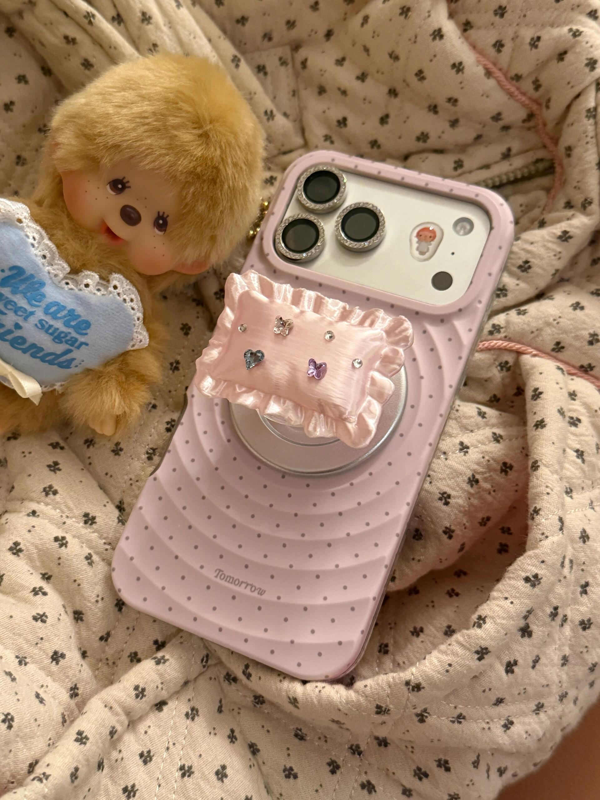 Koreya ins polka nöqtəli qiymətli daş yastıq maqnit tutacağı iPhone17pro Apple 16 mobil telefon qutusu 17promax hər şey daxil iPhone17 yıxılmağa qarşı qoruyucu örtük 16promax şəxsiyyət 15