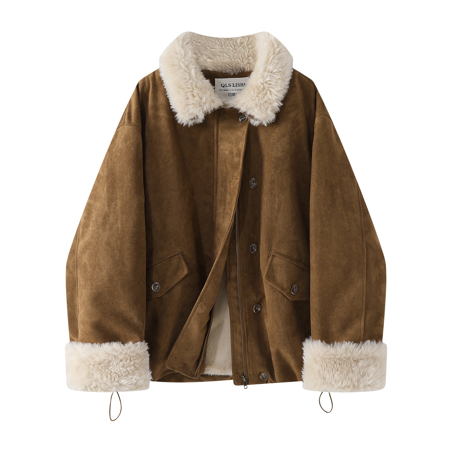 Cholisa Koreya üslubunda qadın paltosu, payız və qış, quzu yun və yun astar, Anbar üslubunda, super şirin zamşa gödəkçə