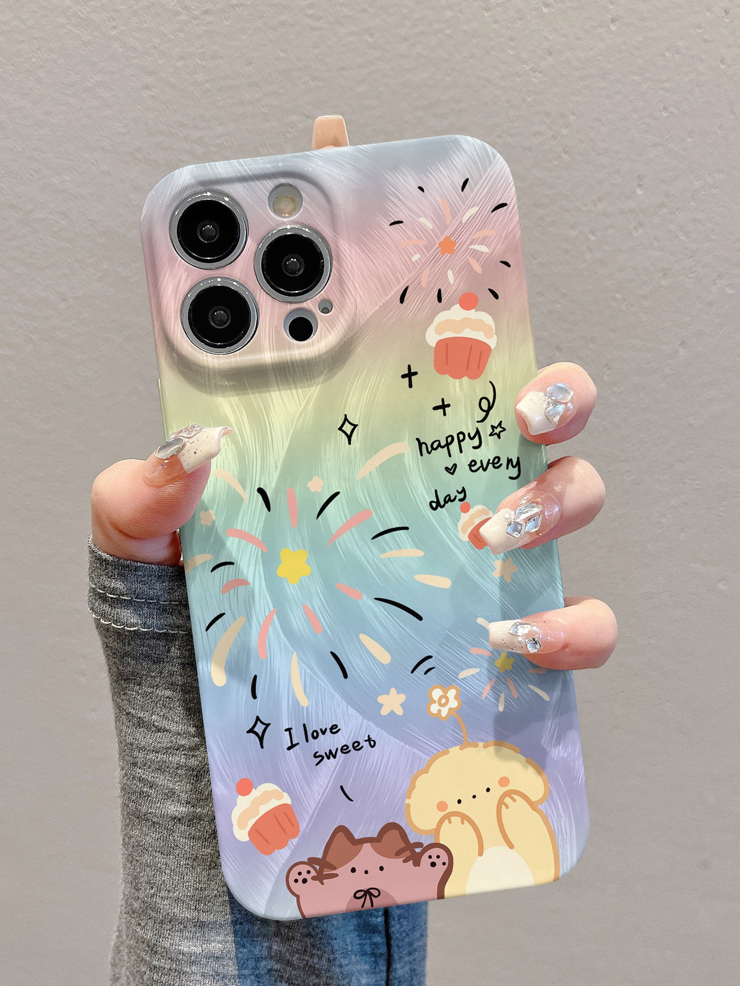 Apple Huawei vivo Xiaomi oppo Redmi Honor OnePlus iPhone17 mobil telefon qutusu 16promax film 15 yaraşıqlı 14 yeni üslub 13 moda 12 qadın mate70 üçün uyğun olan gradient atəşfəşanlıq pişiyi