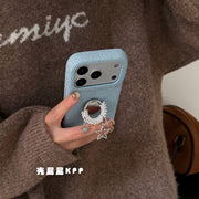 Shell butt KPP nöqtəli almaz cins mavi mirvari ulduz üzük mötərizəsi ins14 17pro Apple 17ProMax mobil telefon qutusu iPhone16/17 yeni 15Promax qoruyucu örtük 14 yumşaq