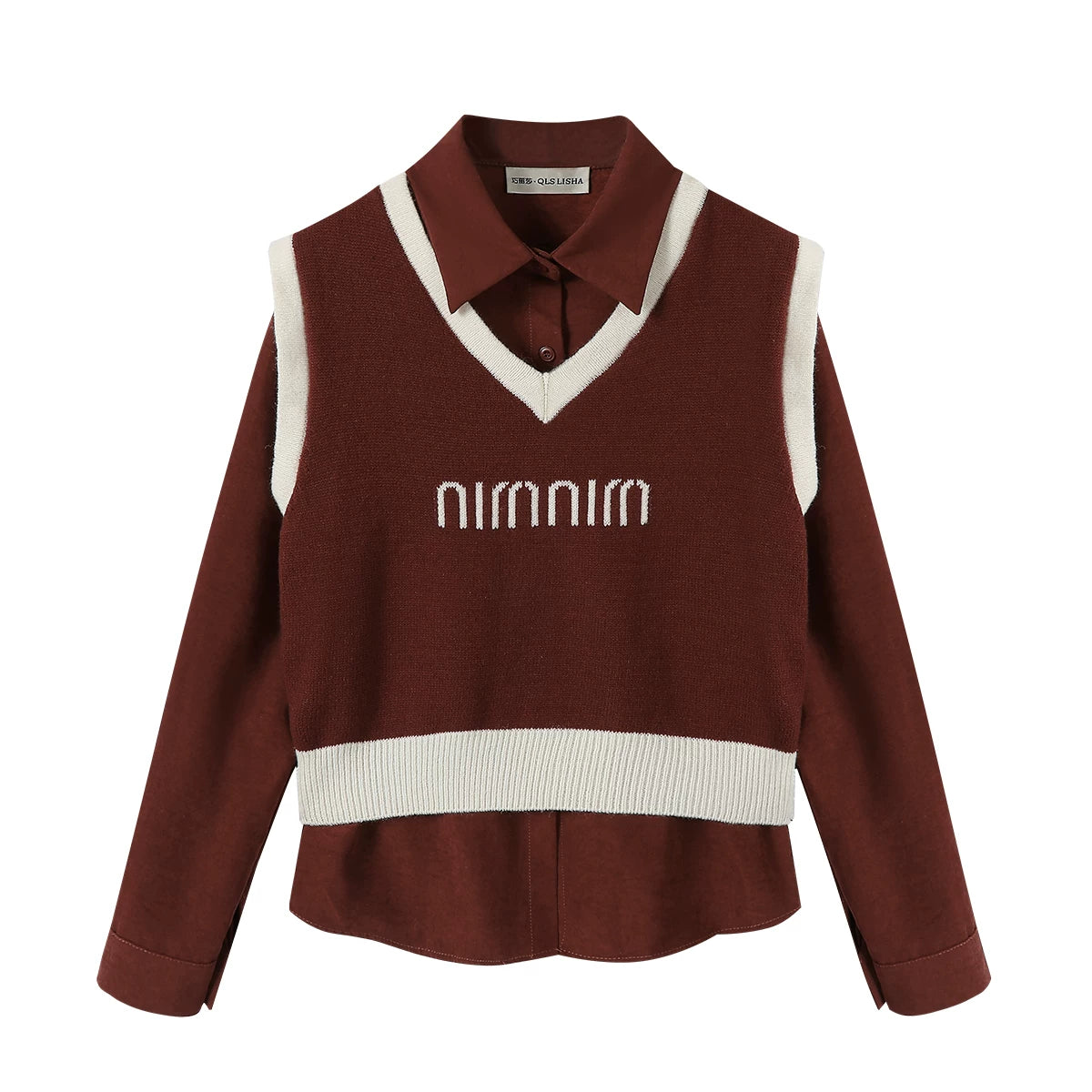 Chorlisa Erkən Payız Fransız Dizaynlı Qəşəng Uzunqol Köynək Dəsti, Qadınlar üçün Dəbli və Zərif Jilet İki Hissəli Dəst