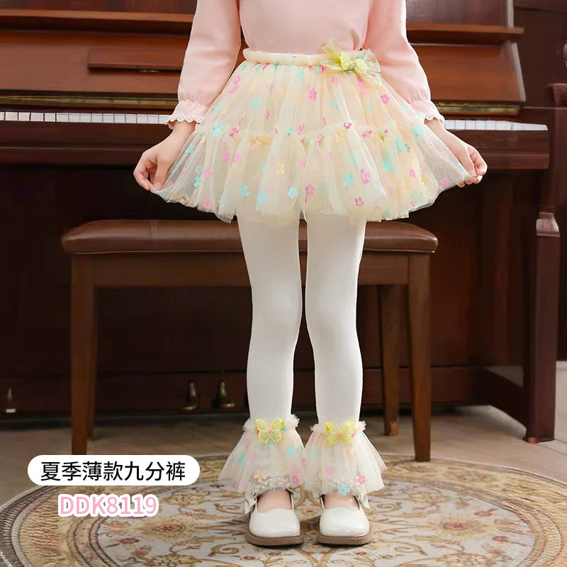 Qızlar üçün bir hissəli ətək şalvarları, 2025-ci ilin yaz və payız mövsümü üçün yeni model uşaq qış geyimləri, flis astarlı, süni iki hissəli leqinslər, ağ, çöldə geyinmək üçün.