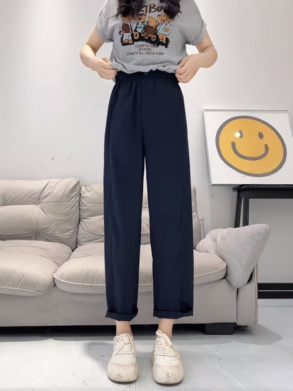 Qadınlar üçün böyük ölçülü düz ayaqlı gündəlik şalvar, yay üslubunda, nazik, armud formalı, arıqladıcı, kiçik, yüksək belli, qısa, dar ayaqlı, enli ayaqlı şalvar