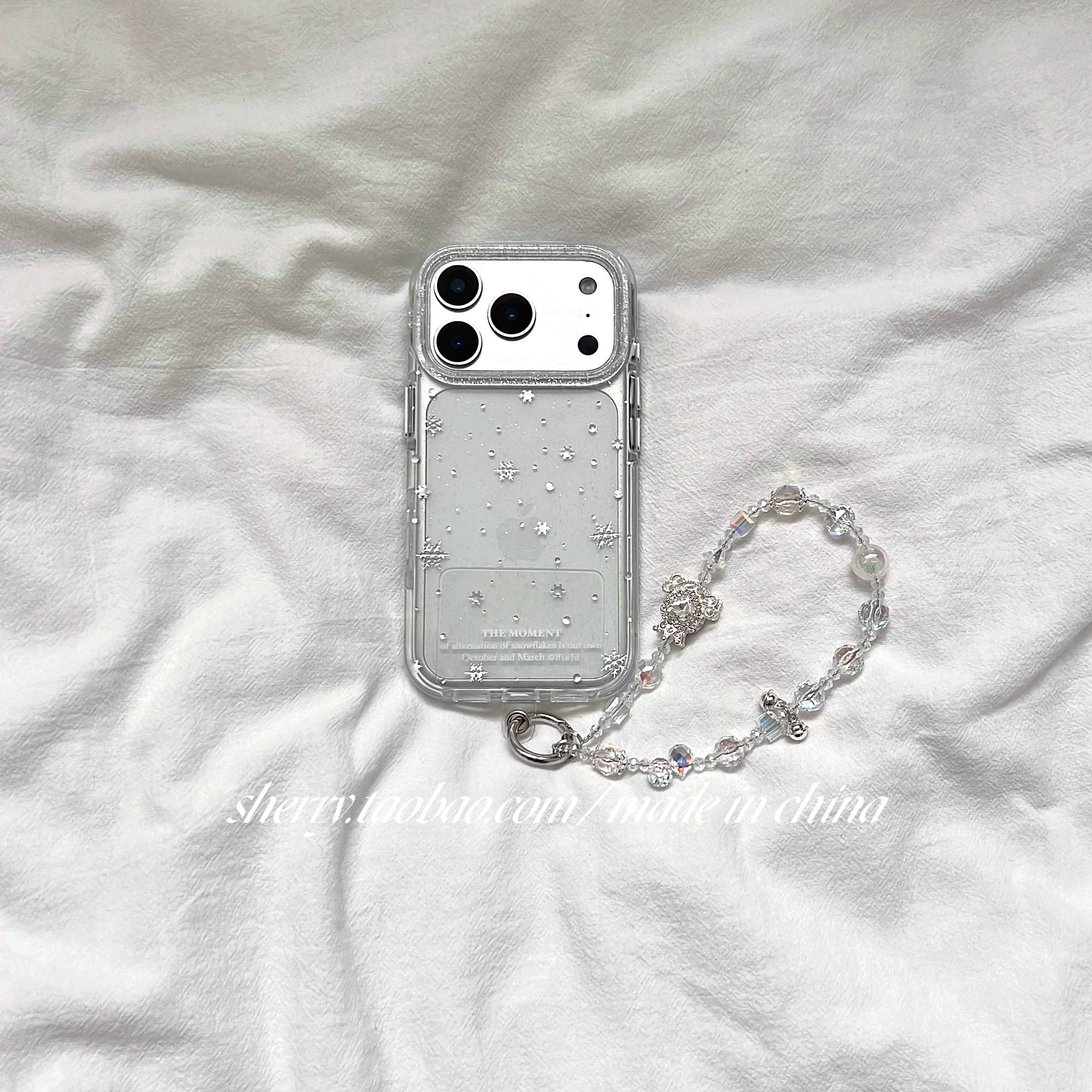 SHERRY*ins üslubunda şəffaf incə parıltılı gümüşü qar dənəciyi Apple 17ProMax mobil telefon qutusu iPhone16Pro niş qız ürəyi 15 sadə 14 kiçik təzə cizgi filmi qabaqcıl qış üçün uyğundur