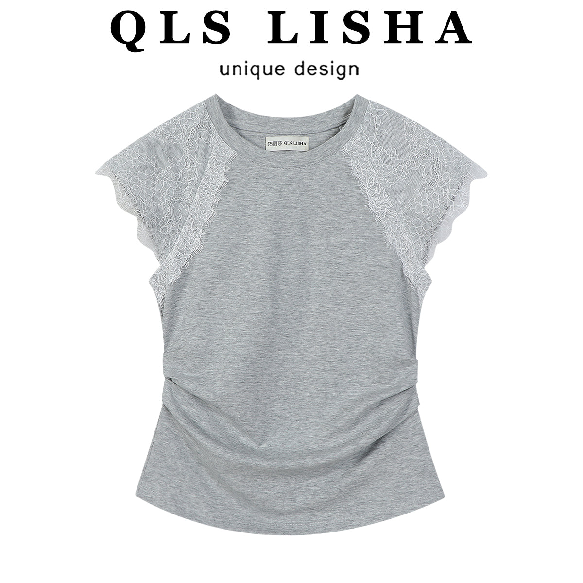 Cholisa Raglan Qısa Qollu Krujeva Yamaqlı Bel Təsviri 2025 Yay Üçün Unikal Dizaynlı Super Şirin Futbolka Top