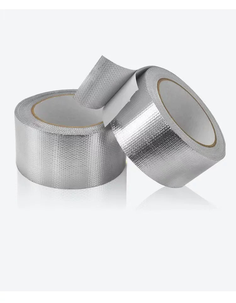 Öz-özünə yapışan alüminium folqa fiberglas parça tape ev dam izolyasiyası günəşdən qorunma alüminium folqa kağızı odadavamlı film yansıtıcı yüksək temperatur alüminium folqa parça