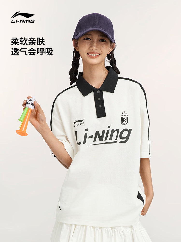 Li Ning POLO kişi köynəyi 2026 yeni cüt yaxa yarımqol üst boş Amerika qısaqol idman köynəyi qadınlar üçün