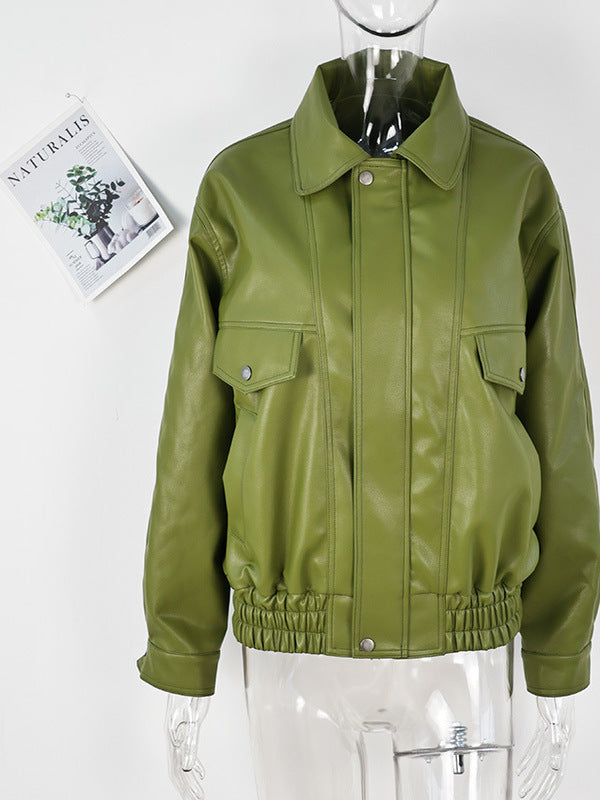 Qadınlar üçün çoxfunksiyalı yaxalı dəri gödəkçə