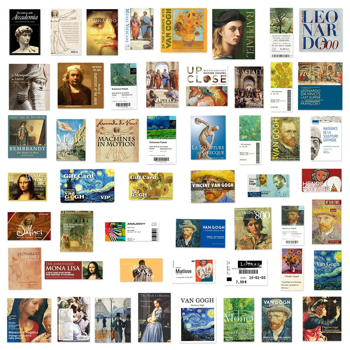 500 Retro Avropa İntibahı Yağlıboya Rəsm İncəsənəti Van Qoq Qraffiti Etiketləri Da Vinci Mona Lisa DIY Etiketləri