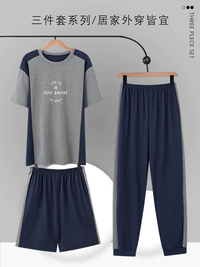 Fentonkoan xalis pambıq pijama kişi yay qısaqol şalvarını çöldə geymək olar böyük ölçülü kişi ev paltarı üç parçalı kostyum