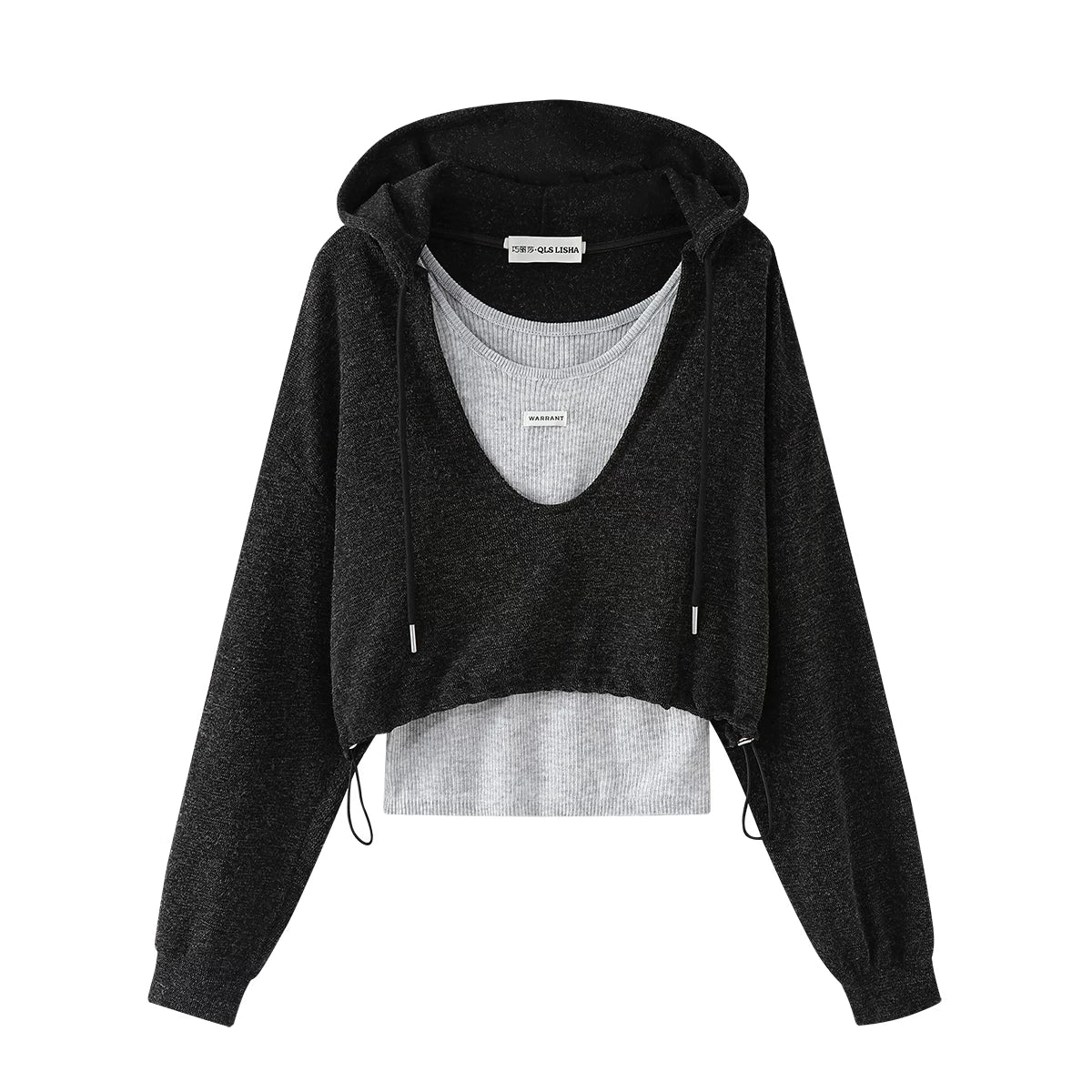 Chola Lisa Boş oturacaqlı, rahat stilli başlıqlı zolaqlı sviter Qadın payız dizaynlı çoxqatlı daxili jilet iki hissəli dəst