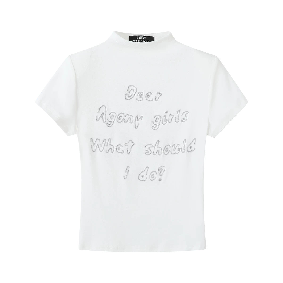 Chola Lisa Brown Merlad Seksual Qısa Top Yay Hərfli Nakış Yüksək Yaxalı İncə Uyğun Qısa Qollu Köynək Qadın Payız