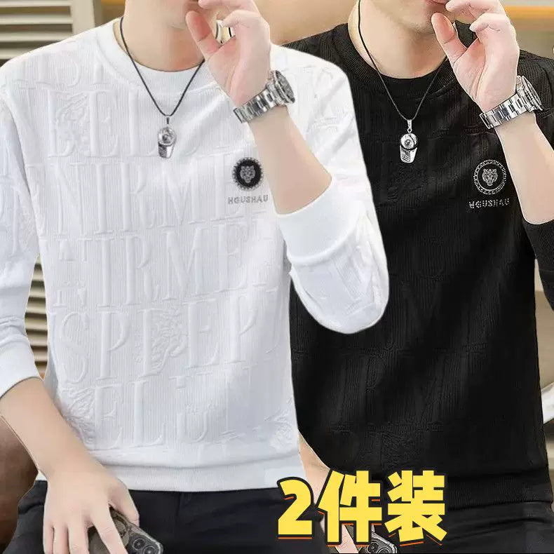 Kişi üçün uzunqol futbolka, boş dairəvi yaxalı sviter, dəbli jakkardlı çoxfunksiyalı futbolka, əsas qat.