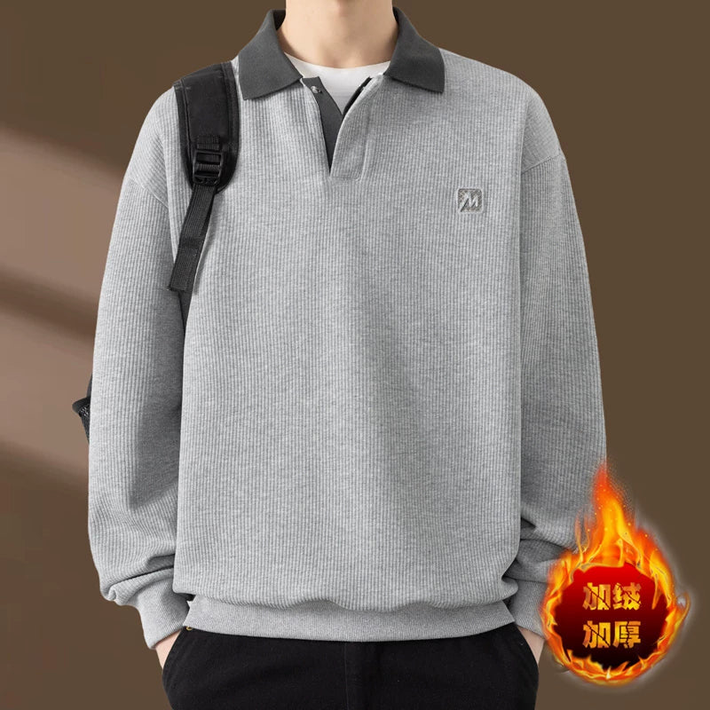 Qiao Dimengla Yüksək keyfiyyətli payız/qış kişi sviteri, yun astarlı, qalınlaşdırılmış, ağır, yaxalı, uzunqol, gündəlik kişi geyimi, yaz/payız üslubu