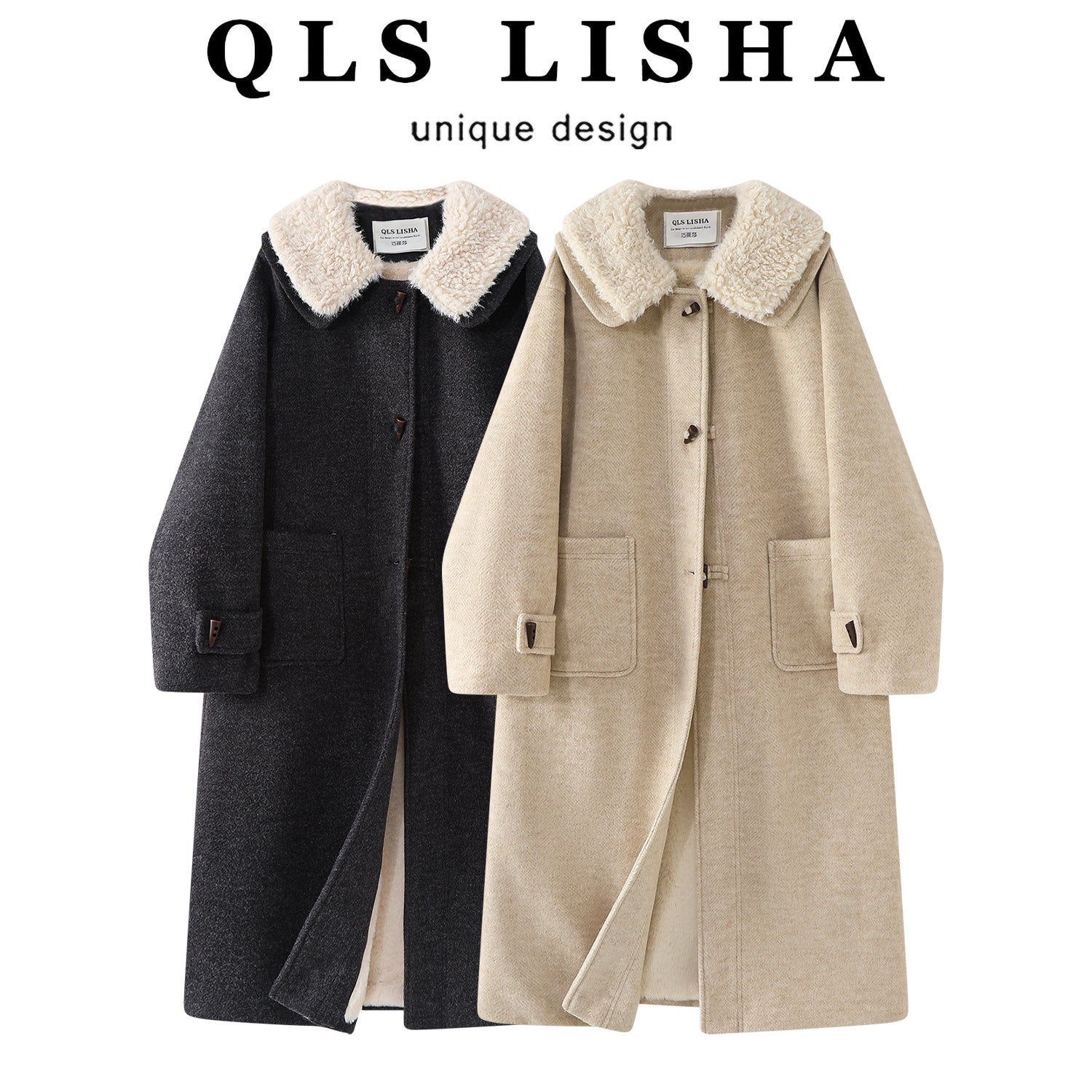 Chorissa-nın zərif və gözəl payız/qış yun paltosu, orta uzunluqda, düyməli, çox şıkdır və yun astarlıdır.