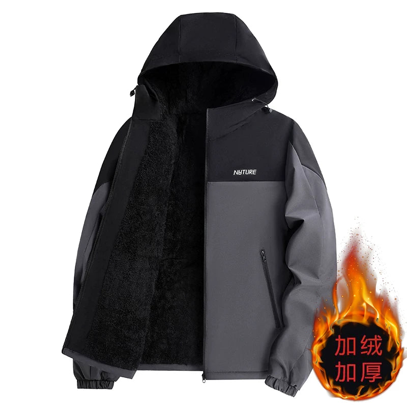 Yun astarlı, qalınlaşdırılmış kişi payız və qış paltosu, gündəlik, çoxfunksiyalı, kapşonlu gödəkçə, külək keçirməyən, suya davamlı, açıq hava kişi geyimləri, külək keçirməyən gödəkçə