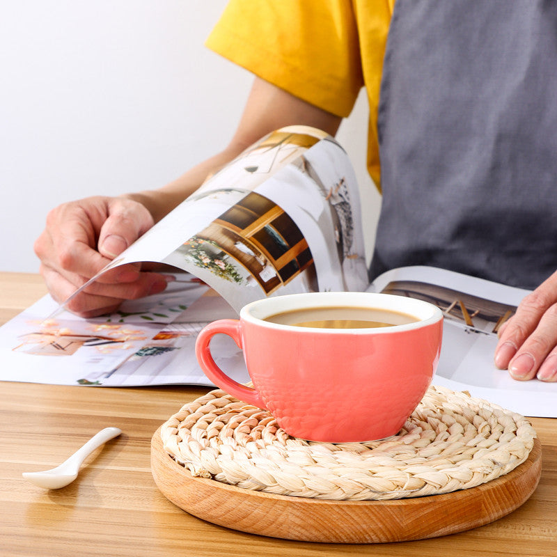 Sadə və kreativ latte sənəti qəhvə fincanı, böyük ağız kapuçino lattesi, İtalyan qəhvə fincanı və nəlbəki dəsti 250ml