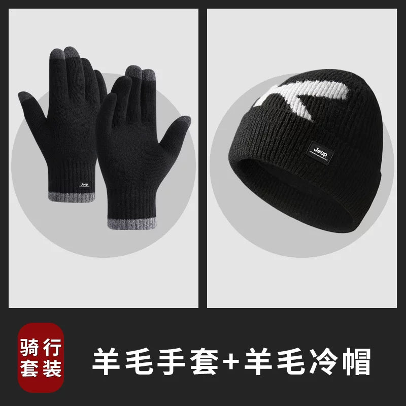 Kişilər üçün Jeep yun qarışığı əlcəkləri, qış üçün daha qalın və isti, toxunma ekranı ilə uyğun, velosiped sürmək üçün küləkdən qoruyur.