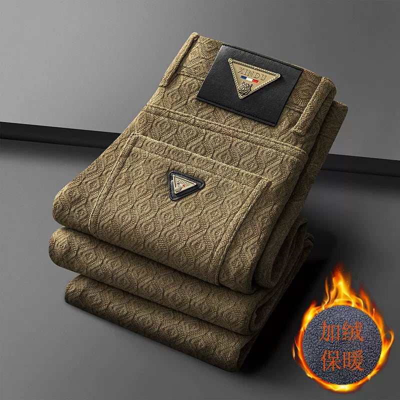 Kişilər üçün yüksək keyfiyyətli gündəlik şalvar, yeni qış modeli, 2025, yun astarlı və qalınlaşdırılmış, orta yaşlı kişilər üçün isti, klassik stil.