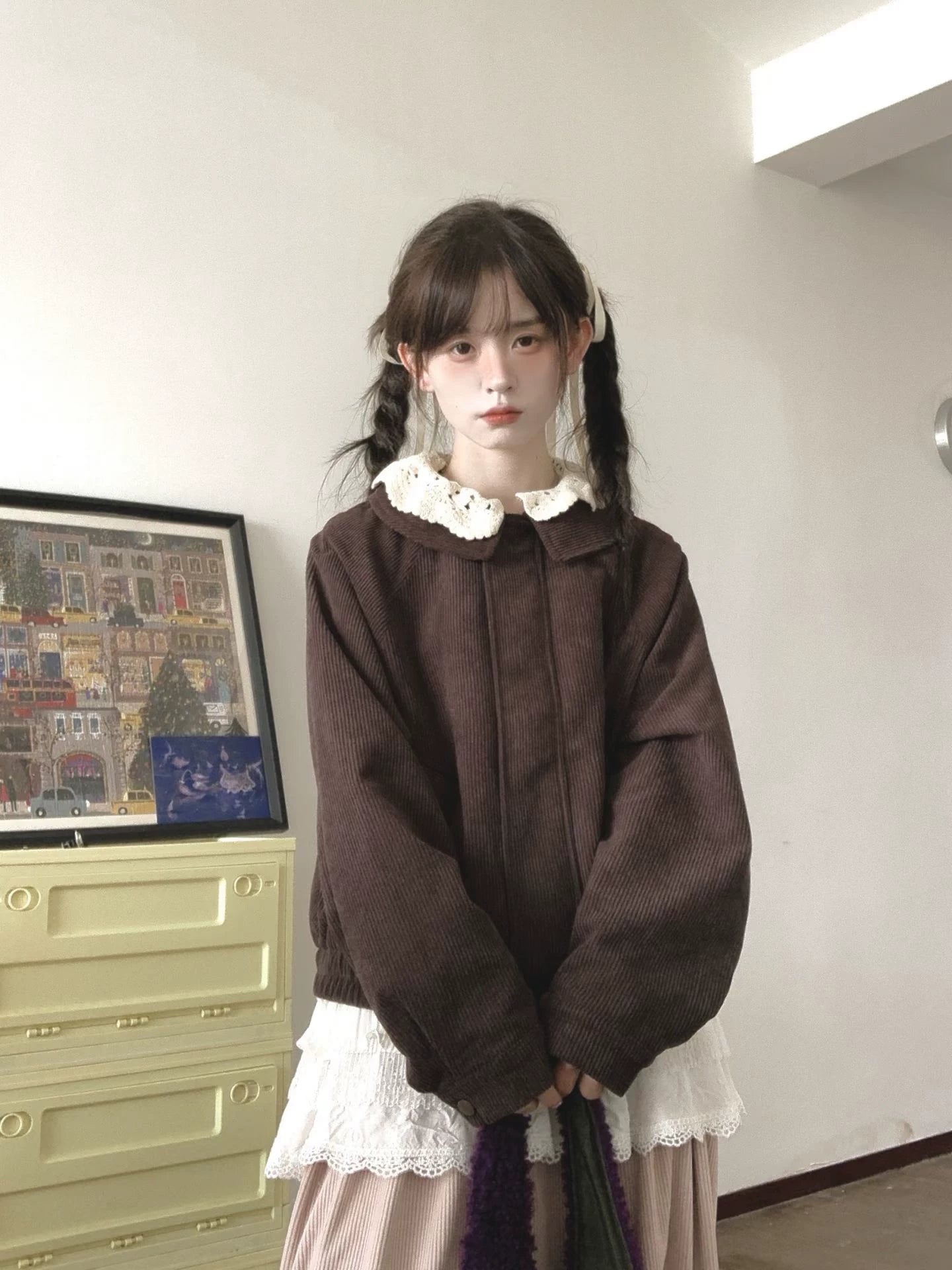 2025 Payız/Qış Yeni Model Merard Krujeva Yaxalıqlı Gödəkçə, Yeni Koreya Modeli, Super Şirin Qısa Gödəkçə Top