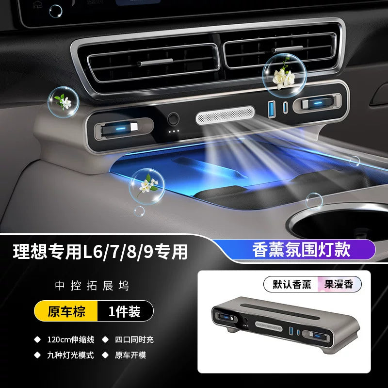 The all-new Li Auto L6, L7, L8 and L9 models feature a central control docking station, on-board charger, fast-charging retractable cable, ambient lighting and premium aromatherapy.