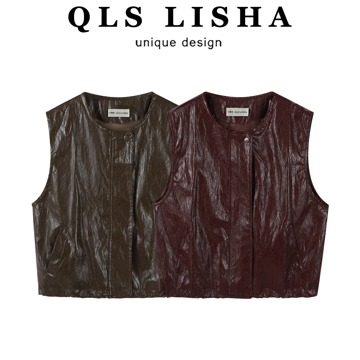 Chola Lisa Erkən Payız Modası Qolsuz Dəri Gödəkçə Qadın Dizaynı Unikal Dəyirmi Yaxalı Boş Üst